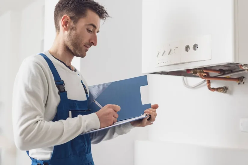Professional plumber checking